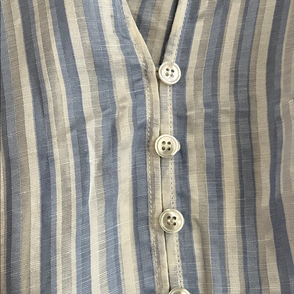Veronica Beard Maple White Blue Linen Silk Striped Flutter Sleeve Blouse size 0 - Picture 9 of 10